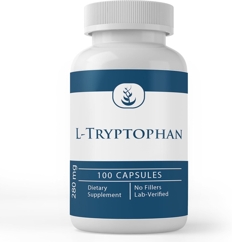 Ingrédients originaux purs L-Tryptophane, (100 Capsules) Toujours pur, sans additifs ou remplisseurs, laboratoire vérifié