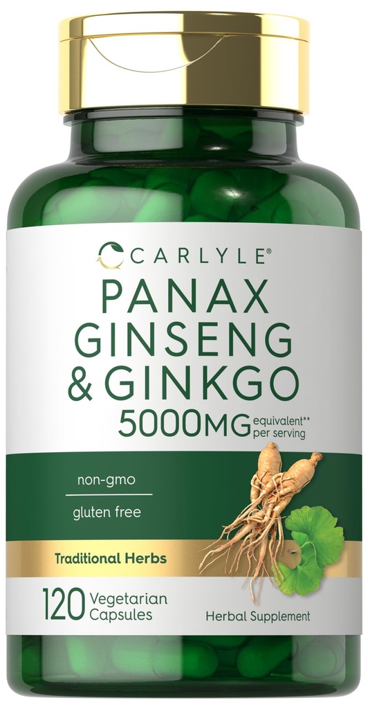 Carlyle Panax Ginseng & Ginkgo 5000mg | 120 Vegetarische Kapseln | Non-GMO & Gluten Kostenlose Ergänzung