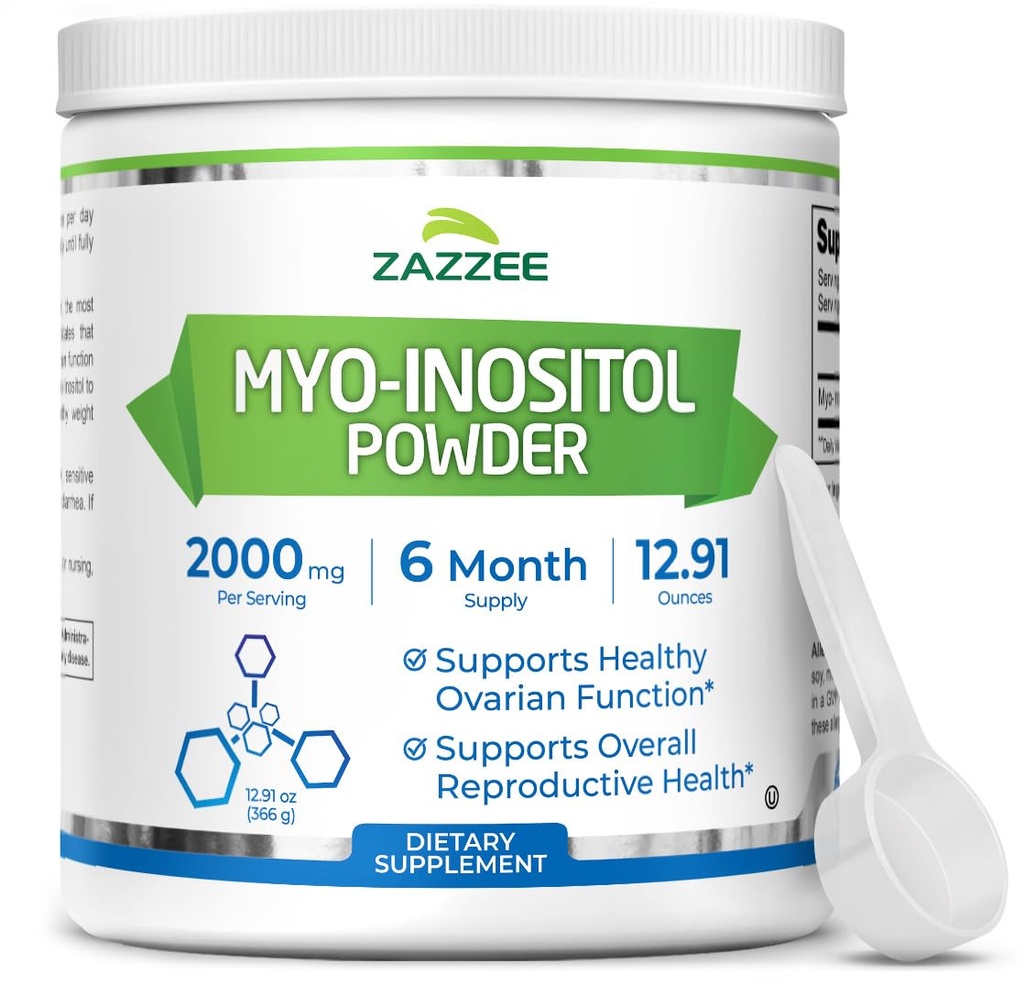 Zazzee Myo-Inositol poudre, 6 mois d'approvisionnement, 183 portions, 2000 mg par portion, libre Scoop pour la posologie exacte, 12.91 Ounces, 100% pur, tout naturel Fertilité et soutien de la reproduction, végétalien, non-OGM