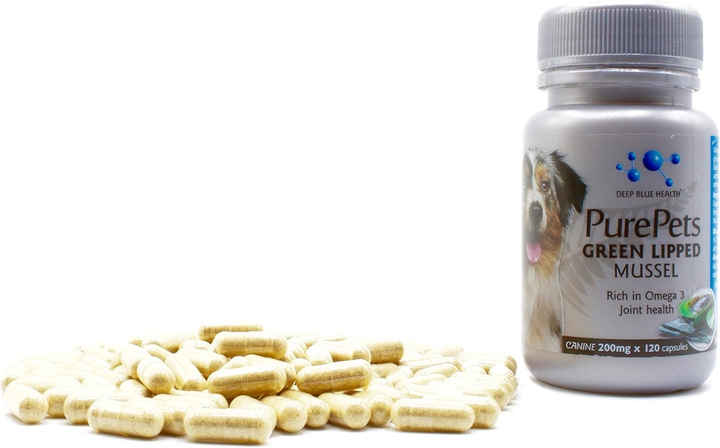PurePets Neuseeland Green Lipped Mussel Kapseln für Hunde und Katzen - 200mg x 120 Kapseln - für Hip & Joint Support - 100% Natural Arthritis Schmerzlinderung - Mobility Supplement Entzündungsmanagement