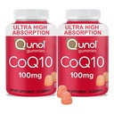 Qunol CoQ10 Gummies, CoQ10 100mg, Delicious Gummy Suppléments, aide à soutenir la santé cardiaque, végétalien, sans gluten, ultra haute absorption, 2 mois d'approvisionnement (60 comte, paquet de 2)