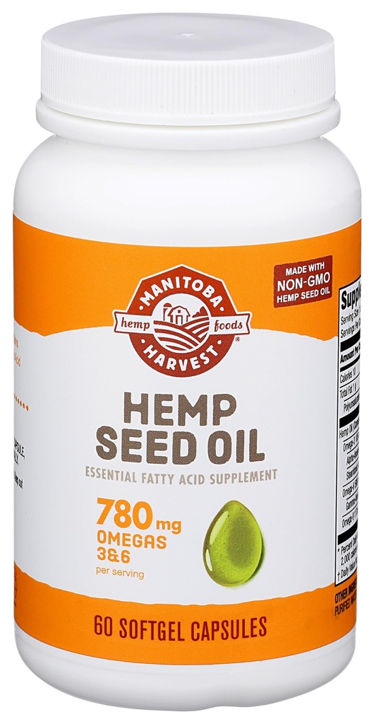 Manitoba Ernte Hanf Samen Öl Softgels, 2,475mg pflanzlichen Omegas 3,6 & 9 pro Portion einschließlich GLA, Fischöl Alternative, 60 Count (Pack von 1) Verpackung Mai Vary