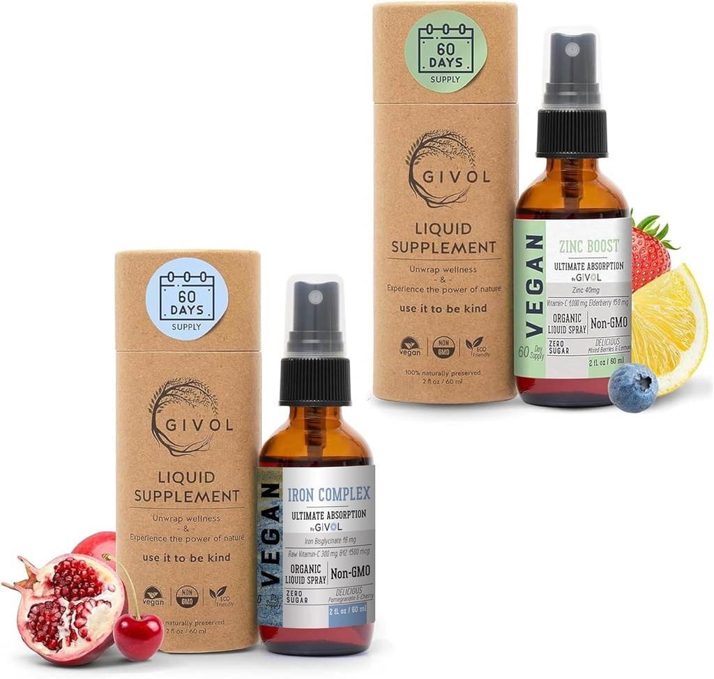 Eisenergänzung - 18mg Bisglycinat Komplex mit Vitamin C & B12 für Energie &amp; Immunität Boost und Bio ZINC Boost Mist 40mg (Extra Strength) - Zuckerfrei mit VIT C und Elderberry Extract