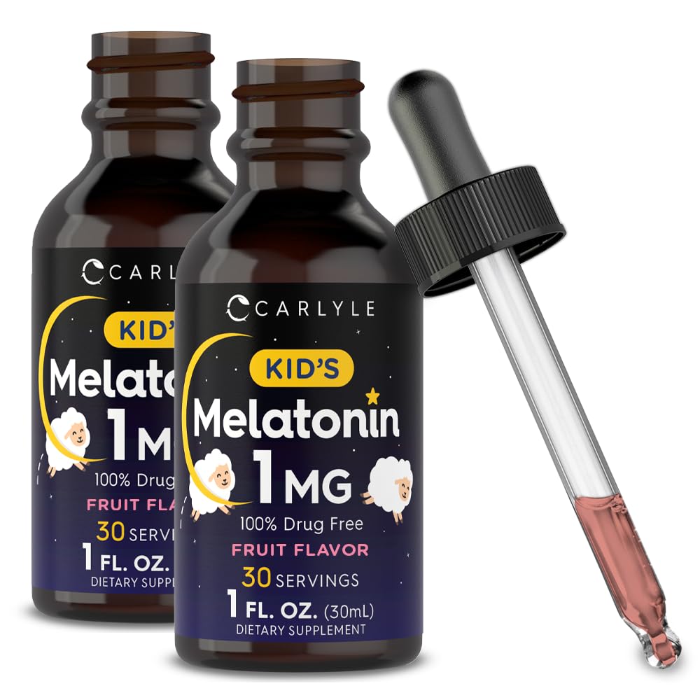Carlyle Enfants Melatonin Liquid, 1 fl oz, 2 Pack, Fruit Flavor, Supplément sans drogue pour enfants