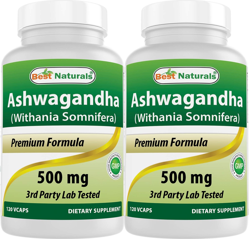 Best Naturals 2 Pack Ashwagandha Kapseln für entspannende Stress und Stimmung, 500 mg, 120 Count (Gesamt 240 Kapseln)