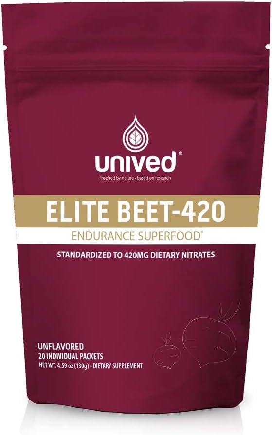 Unived Elite Beet-420 | Beetroot-Extrakt standardisiert auf 6.5% Dietary Nitrate, 420mg Nitrate pro Servieren | Endurance Superfood für Athleten | Vegan, Koffeinfrei, Pre-Workout | 20 Servierungen