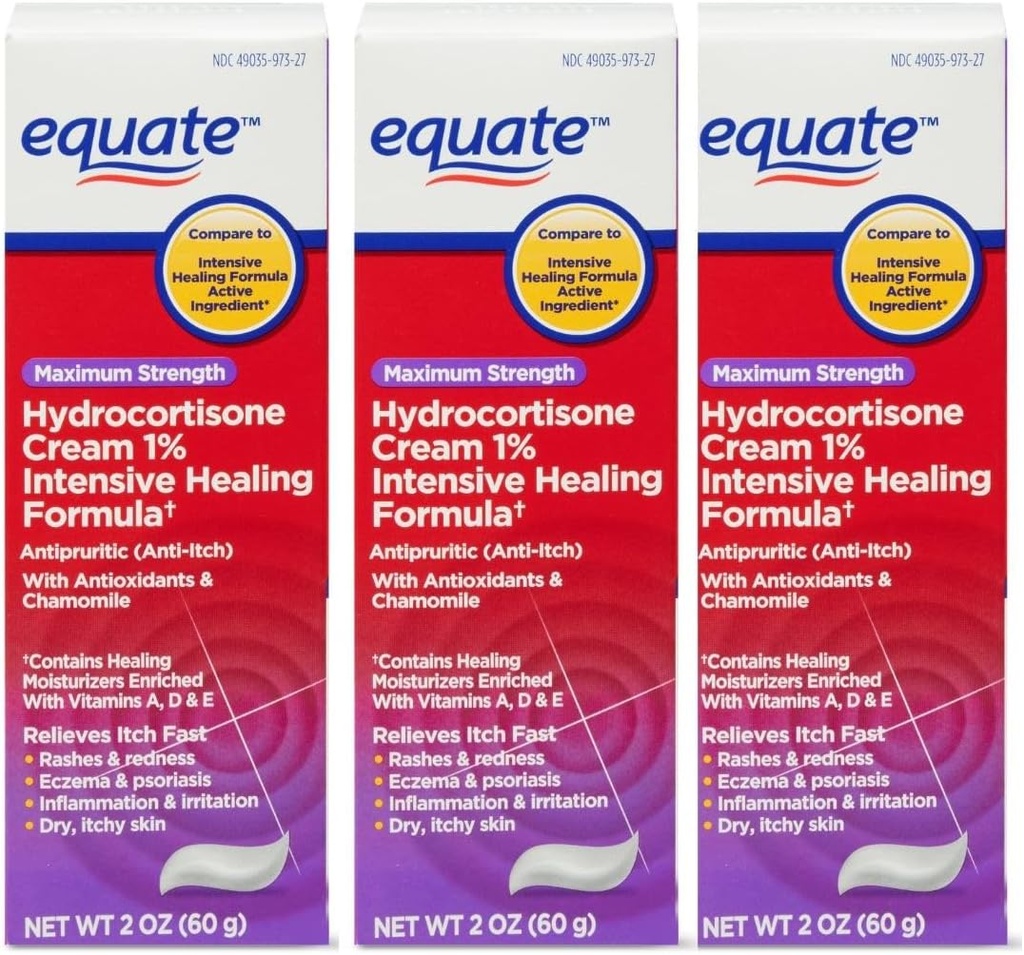 Equate Hydrocortison Intensive Heilcreme, 2 Unze, 1 Prozent Intensive Heilung Formel, Itch Relief für Bug-Bites, Eczema, Psoriasis, Poison Ivy, Eiche und Sumac, 2 Unze (Pack mit 3)