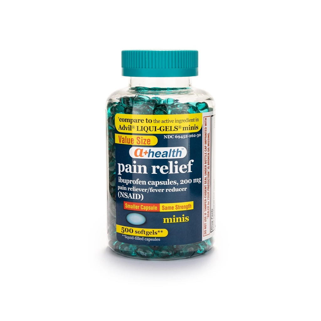 A+Gesundheit Mini Ibuprofen 200 Mg Softgels, Pain Reliever/Fever Reducer (NSAID), 500 Count