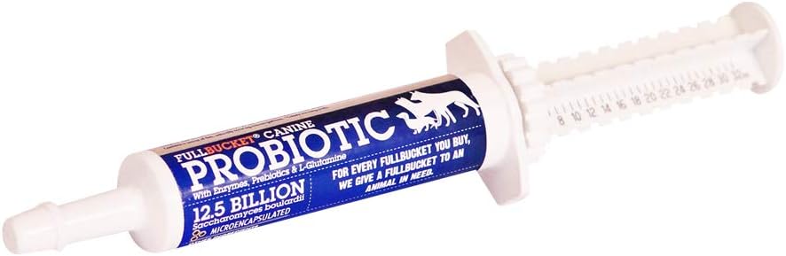 Pâte probiotique de Canine FullBucket pour chiens avec 12,5 milliards d'UFC probiotiques, enzymes, prébiotiques et L-glutamine pour les soins urgents, 32,5 mL Tube