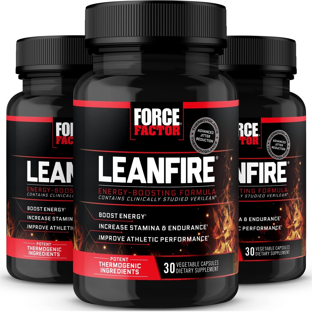 Force Factor LeanFire, 3-Pack, Pre Workout Energy Pills with Green Tea Extract and Caffeine to Increase Energy, Build Lean Muscle, Improve Athletic Performance, and Enhance Focus, 90 Capsules
