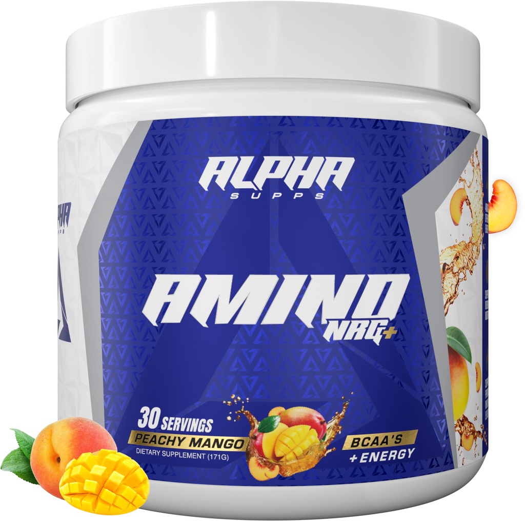 Alpha Supps Amino NRG+ BCAA Amino Energy Recovery Powder - Hydration Blend mit Elektrolyten - Fokus Blend für optimale Performance-Unterstützung bei Männern und Frauen (30 Servierungen, Peachy Mango)