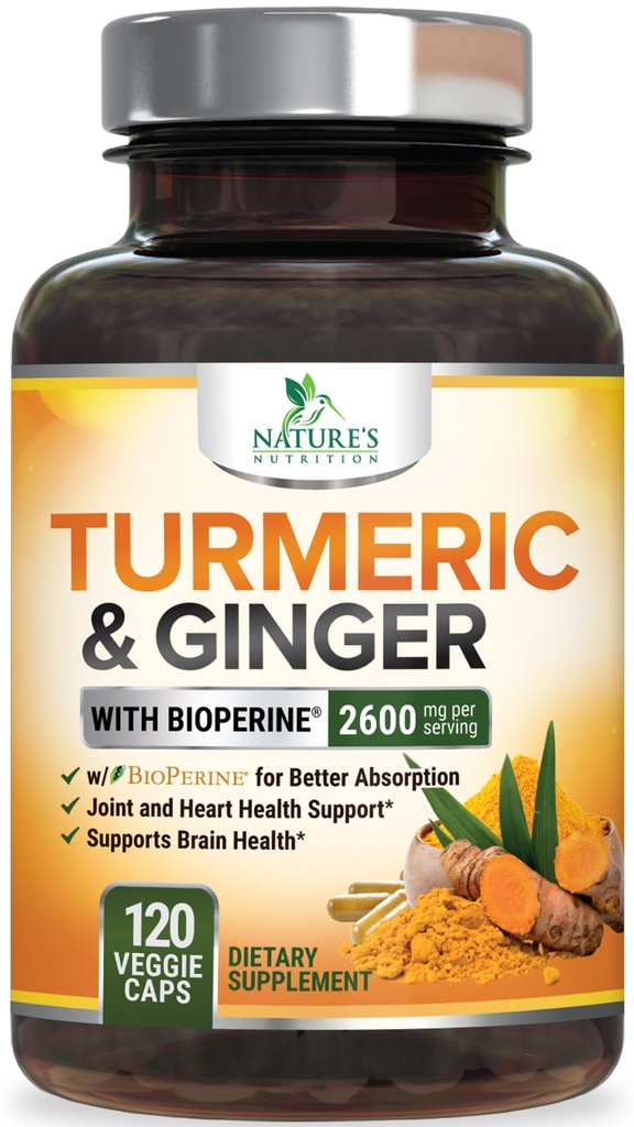 Supplément curcumin curcumin curcuma 2600mg - avec gingembre biologique et curcuma, extrait de poivre noir BioPerine 95% Curcuminoïdes - Avancé Absorption Joint & Antioxydant Soutien Extra Force - 120 Capsules