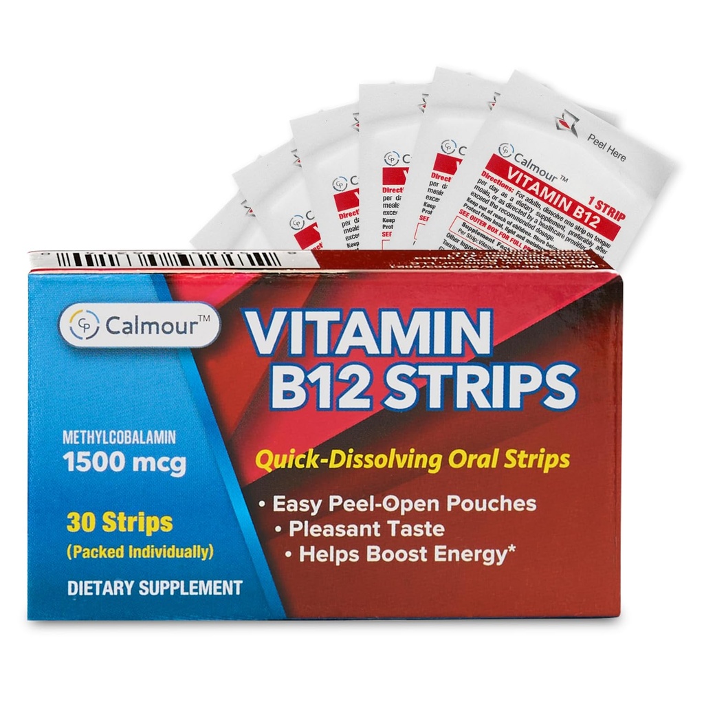 Bandes de vitamine B12 30 Packs Facile Oral Dissolvable Menthe Bandes Aromatisées de 1500 mcg Bandes de VIT B12 Dissolve sous la langue