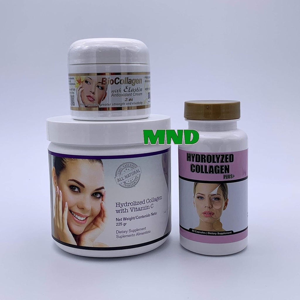 BIO HYDROLIZÉ Collagène Plus Poudre Vitamine C Pilules capillaires saines Crème d'élastine