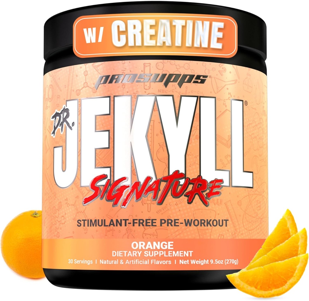 PROSUPPS Dr. Jekyll Signature Pre Workout Powder with Creatine - Stim-Free Preworkout supporte le volume musculaire et l'endurance - sans caféine Gym et suppléments de fitness (Orange, 30 portions)
