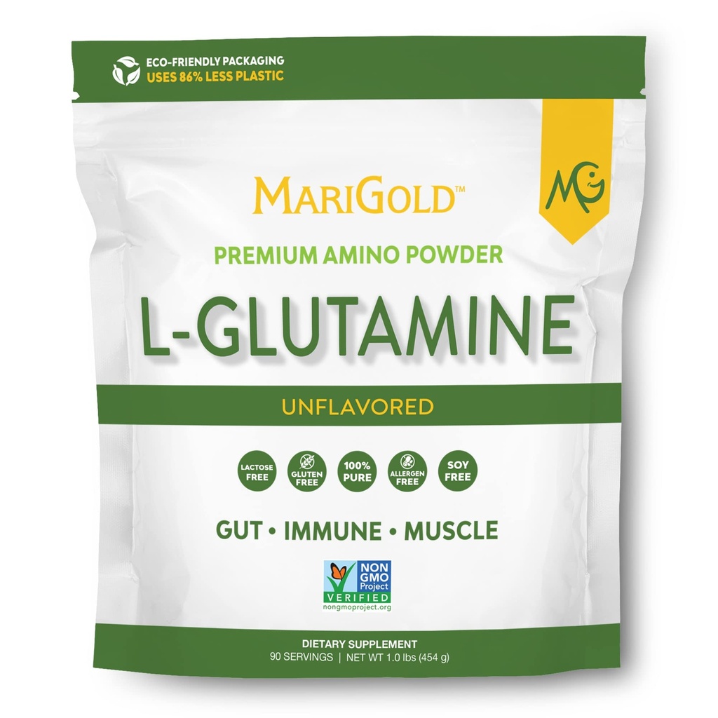 MariGold Pure Unflavored L-Glutamin Pulver - Gesundes Gut, Immun- und Muskelunterstützung, Non-GMO, Glutenfrei, Soy & Allergen Free (5g / 5000mg pro Servierung)
