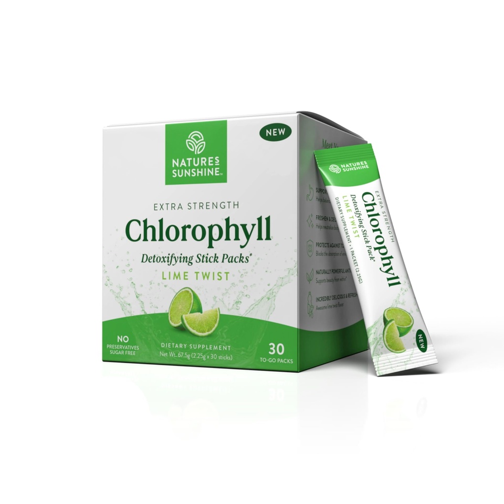 Nature's Sunshine Chlorophyll Stick Packs: Supercharge Your Detox and Boost Gut Health in bequemen, leckeren Stick Packs (Lime Twist)
