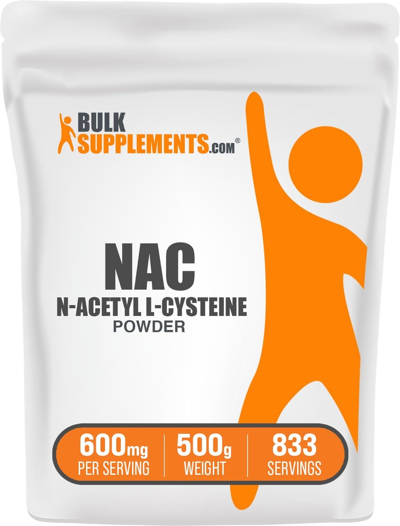 BulkSupplements.com NAC Powder - N-Acetyl Cystein 600mg, NAC Supplement - Antioxidante Unterstützung, Glutenfrei - 600mg pro Servierung, 833 Servierungen, 500g 1,1 lbs (Pack von 1)