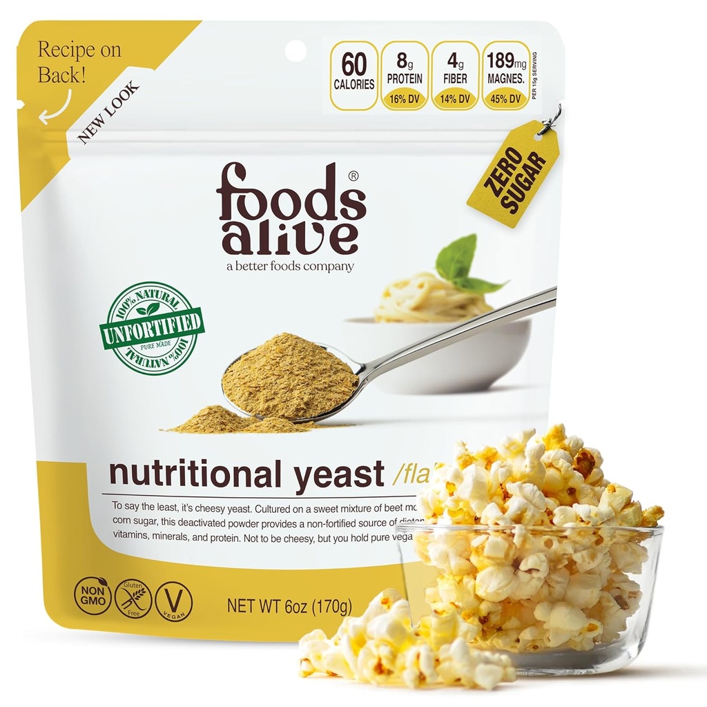 Lebensmittel Alive Non-Fortified Premium Nutritional Yeast Flakes, 6 Unze Unfortified vegan Käse Pulver Gewürz