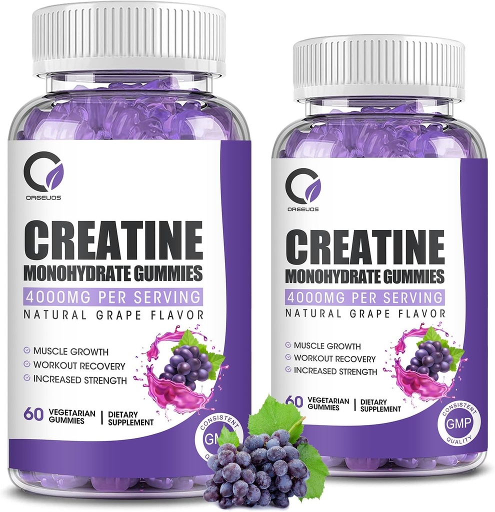 Kreatin Monohydrate Gummie Muskelkraft für Männer &Frauen, Energie Boost Pre Work Supplement - Grape Flavor