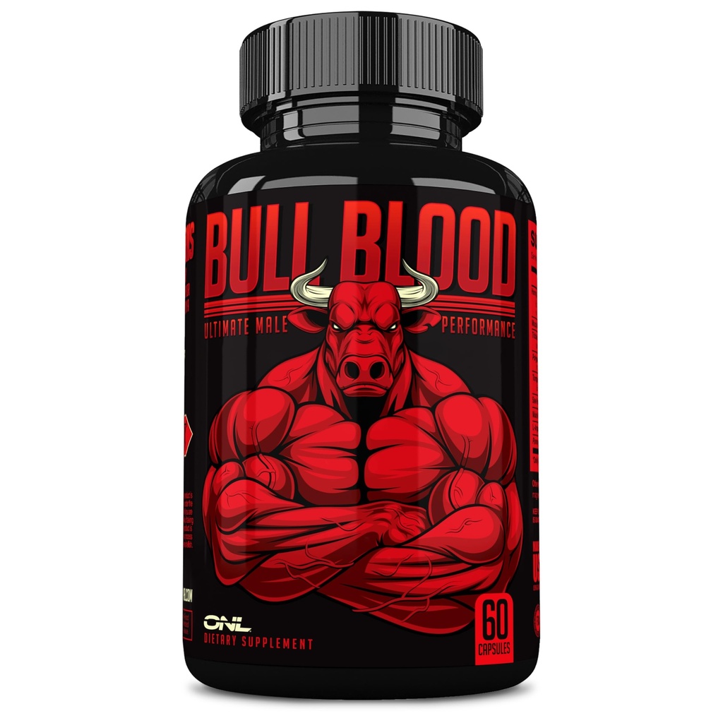 Bull Blood Testosteron Booster für Männer - Testosteron Ergänzung für Stamina & Endurance - Maca Root, Horny Ziegenkraut, Tribulus Terrestris Extrakt & Tongkat Ali - Male Enhancing Supplement - 60 Ct