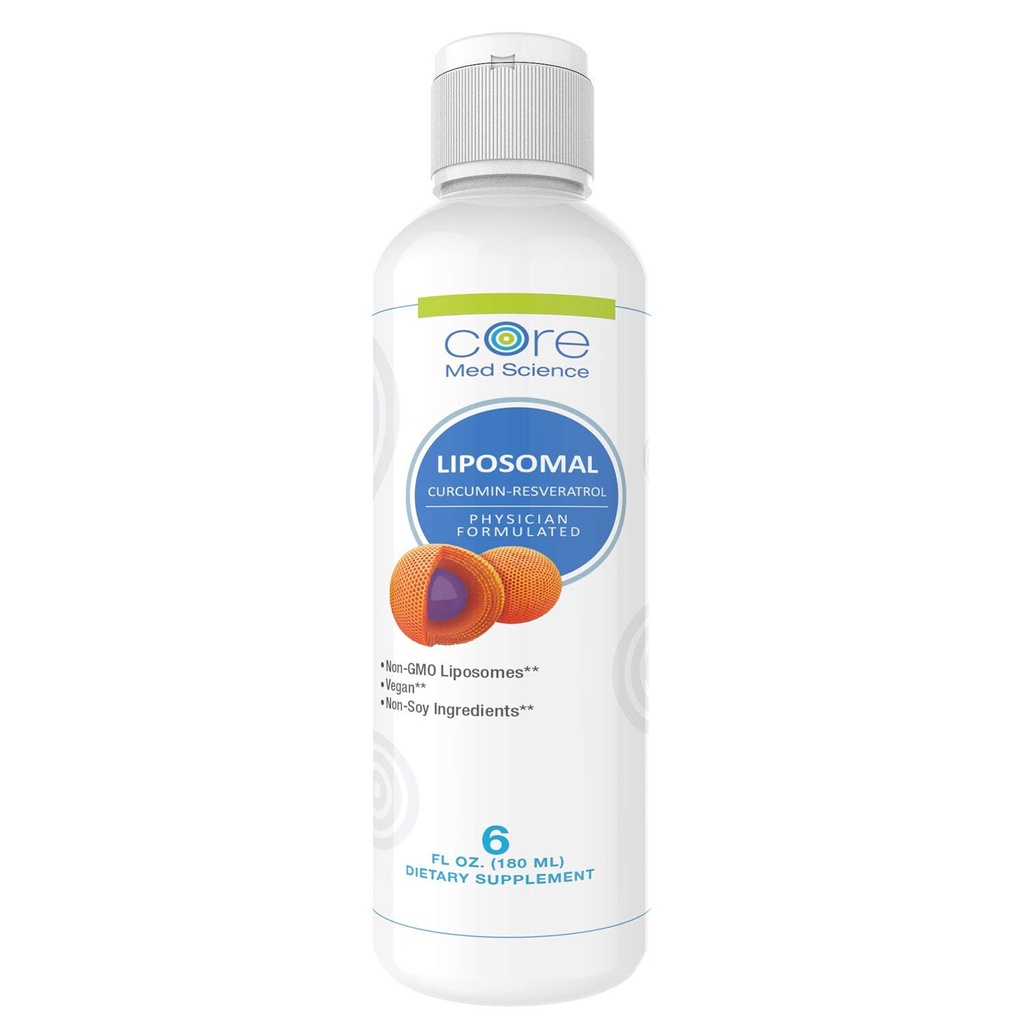 Core Med Science Liposomal Curcumin Resveratrol 200mg Curcumin und 75mg Resveratrol - 6 Fl Oz Liquid - High Absorption Curcumin Supplement
