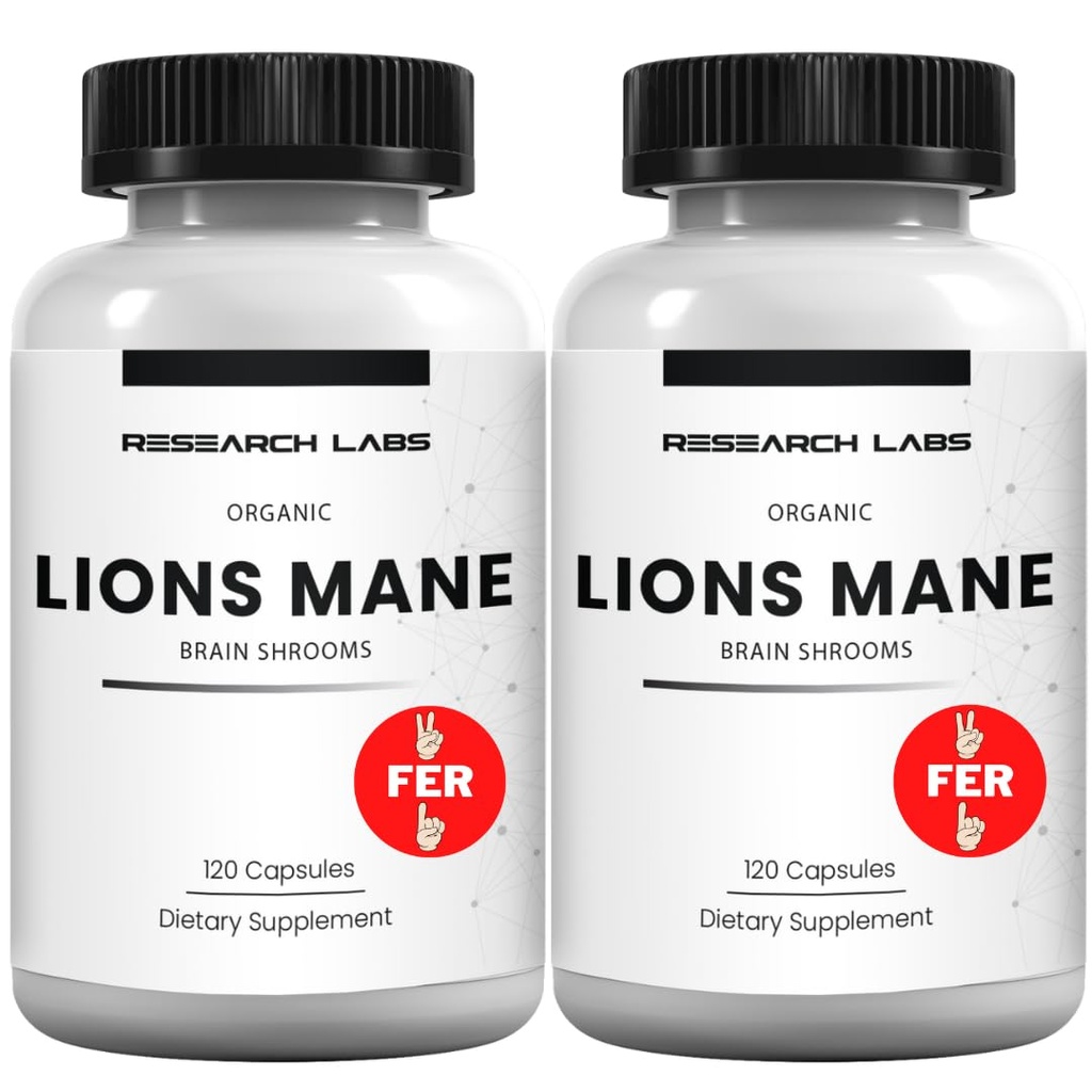 Forschungslabors Bio Lions Mane Supplement Kapseln, 2 Fer 1 Ad - 240 Kapseln w/Patent LitropaneTM Immunsystem Booster Nootropic Brain Unterstützung Pilzergänzung. 10X Extrakt vergleichbar 18000mg