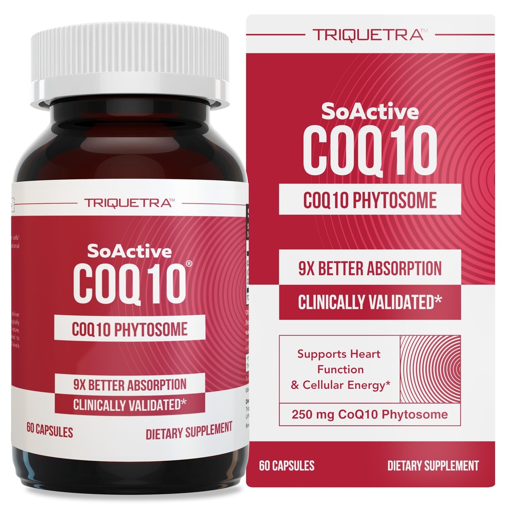 SoActive CoQ10® 250 mg: CoQ10 Phytosome jusqu'à 9X Absorption supérieure - Livraison cellulaire éprouvée - Supporte la production d'énergie cellulaire (60 capsules)
