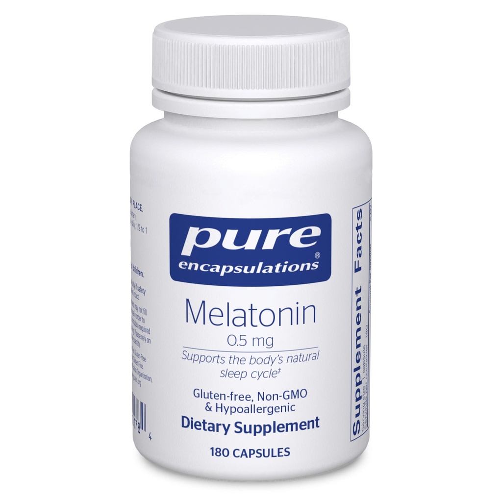 Encapsulations pures Mélatonine 0,5 mg - Aide au sommeil naturel pour le coucher - Régle le cycle du sommeil - 0,5 mg Mélatonine - Vegan & Non-OGM - 180 capsules