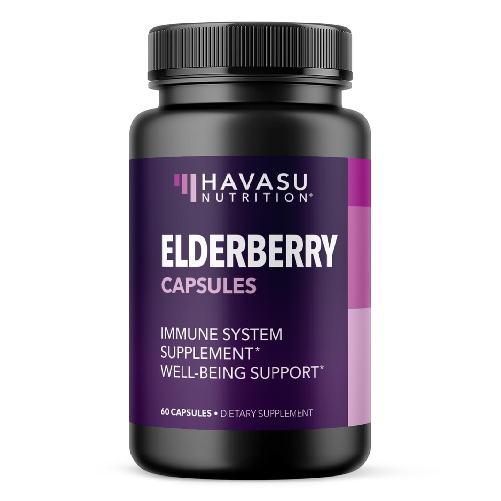 Sambucus Black Elderberry Capsules - Supplément de soutien immunitaire pour les adultes - 400mg d'extrait par portion pour le mieux-être global - Végétarien-Amis, Non-OGM, Non aromatisé - Compte 60, 2 mois d'approvisionnement