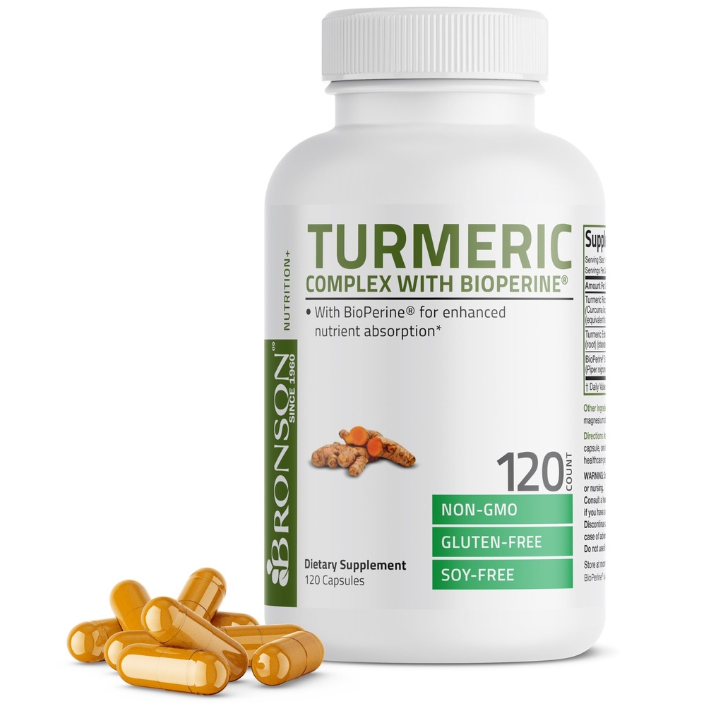 Bronson Turmeric Curcumin mit BioPerine - High Potency Premium Joint Support mit 95% Standardisierte Curcuminoide - Non-GMO Kapseln mit schwarzem Pfeffer - 120 Zähler