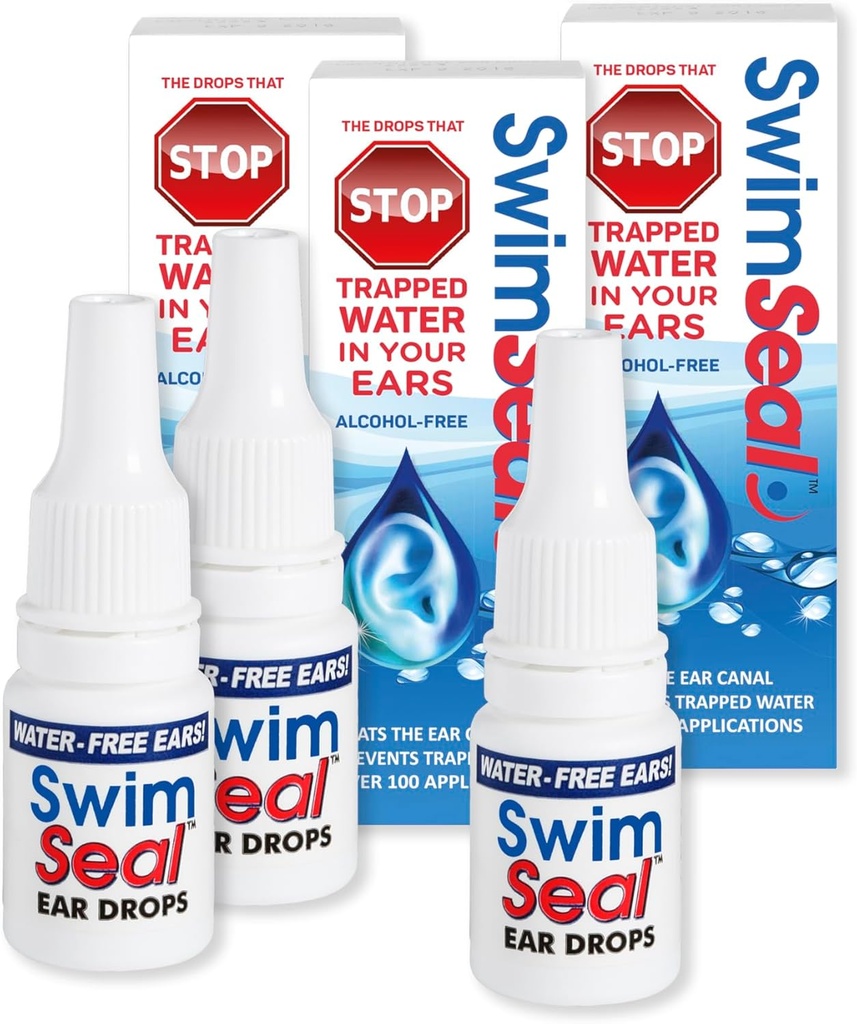 SwimSealTM Pro 3-Pack All Natural Swimmer's Ear Drops für den täglichen Gebrauch statt Alkohol Drops oder Ohrstöpsel. Die Lösung für Ihre Ohren für alle Wasserexposition für alle Altersgruppen.