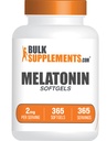 BulkSupplements.com Mélatonine Softgels - supplément de mélatonine, aide au sommeil pour les adultes - sans gluten, 1 softgel par portion (2mg), 365 Compte (paquet de 1)