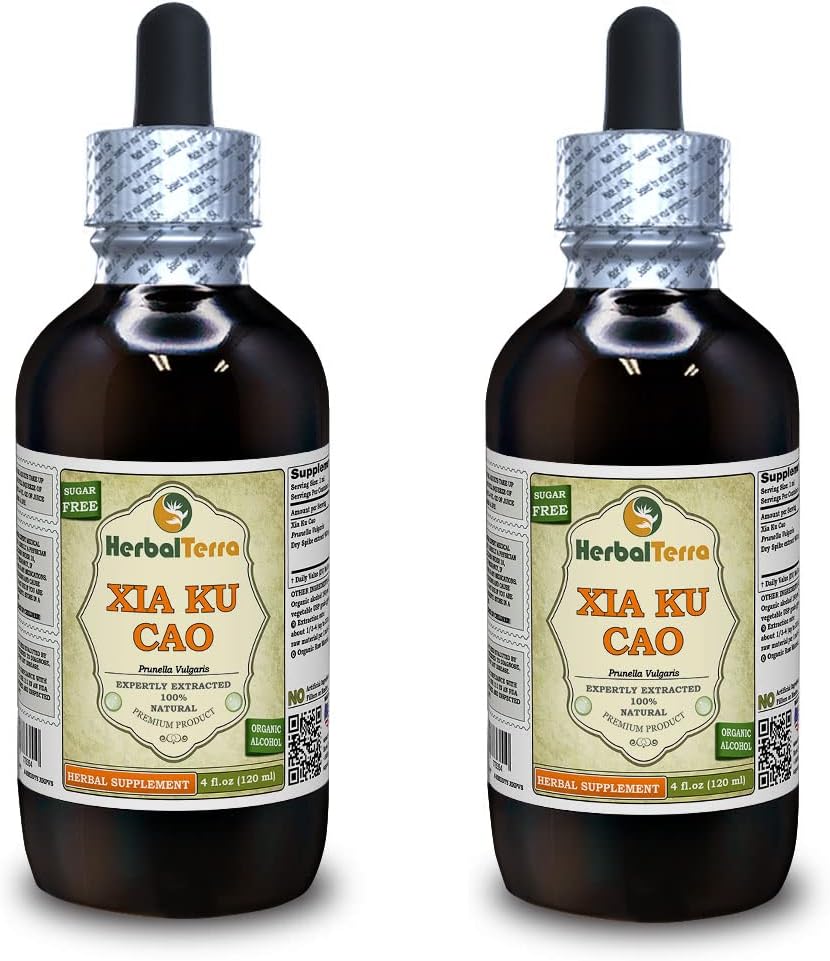 Xia Ku Cao, Prunella (Prunella Vulgaris) Tincture, Organic Dried Spike Powder Liquid Extract (Markenname: HerbalTerra, Proudly Made in USA) 2x4 fl.oz (2x120 ml)