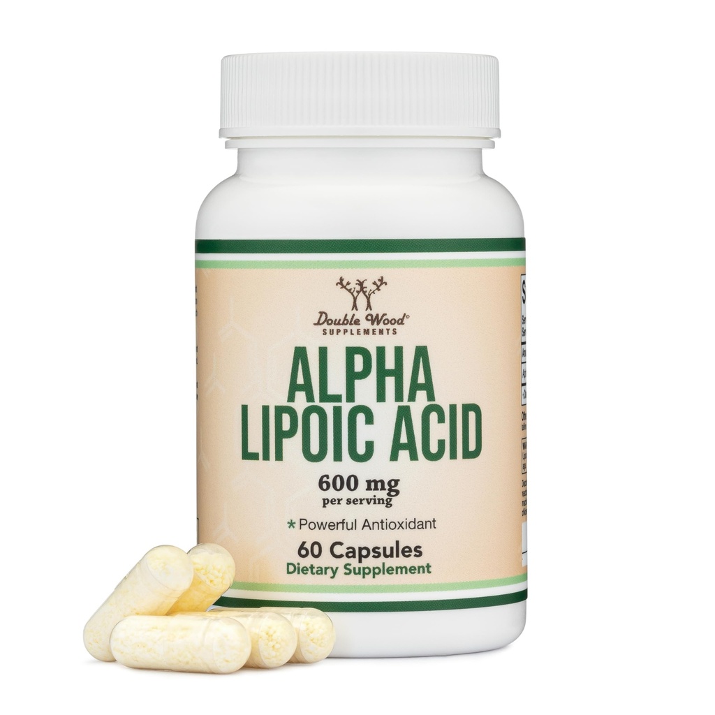 Alpha Liponsäure 600mg pro Servierung, 60 Kapseln (Dritte Partei getestet, Non-GMO, Glutenfrei, Vegan Safe) Potent Antioxidans für Neuropathie und Herz-Kreislauf-Gesundheit (ALA Supplement) von Double Wood
