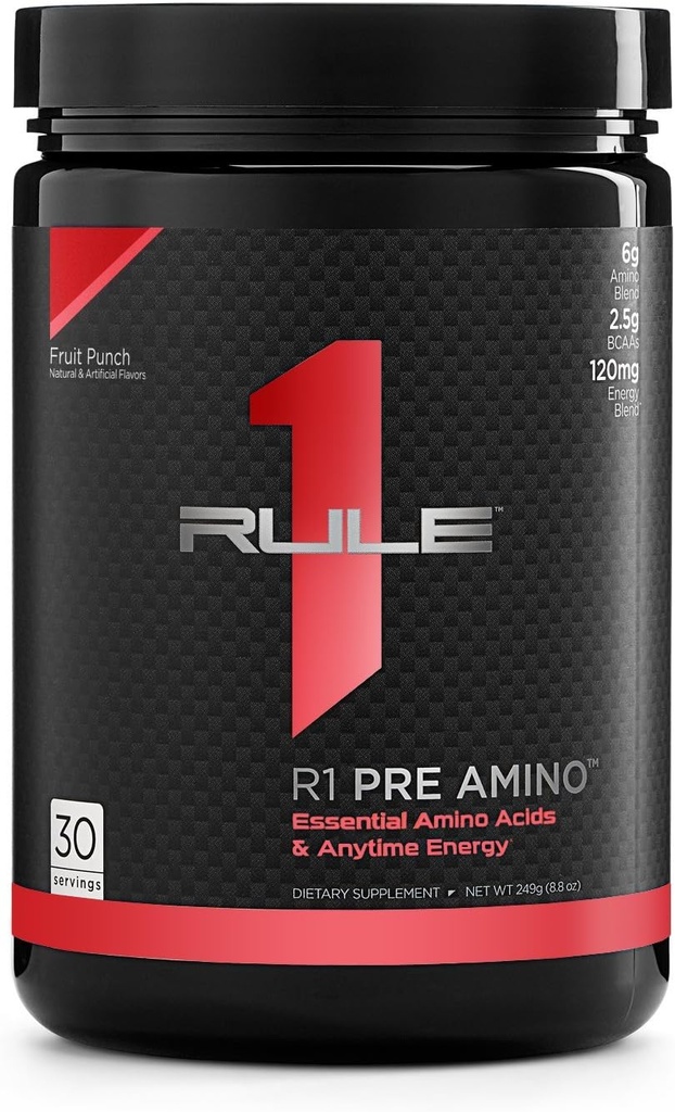 Regel 1 Proteine Pre Amino Acid Complex Fruit Punch, Immer Energie Boost, Koffein aus grünem Tee und Kaffee Extrakte, Ausdauer, Fokus-Unterstützung, 30 Servierungen, 15 Oz