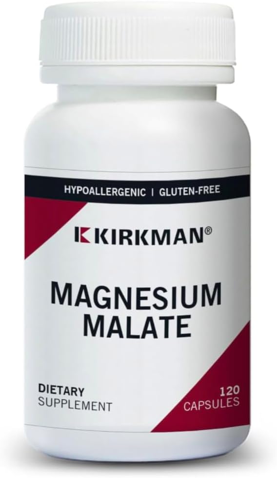 Kirkman - Malate de magnésium 800 mg - 120 Capsules - Soutient le sommeil reposant - Relaxe Nerves et muscles - Hypoallergénique