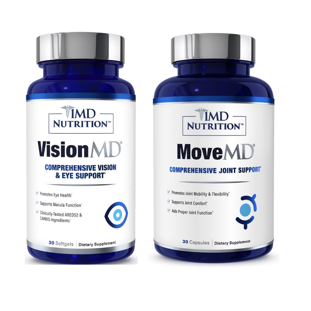 1MD Nutrition MoveMD & VisionMD Gelenkunterstützung & Augenpflege - Kollagen, Hyaluronsäure, Astaxanthin, OptiLut Lutein, Zeaxanthin