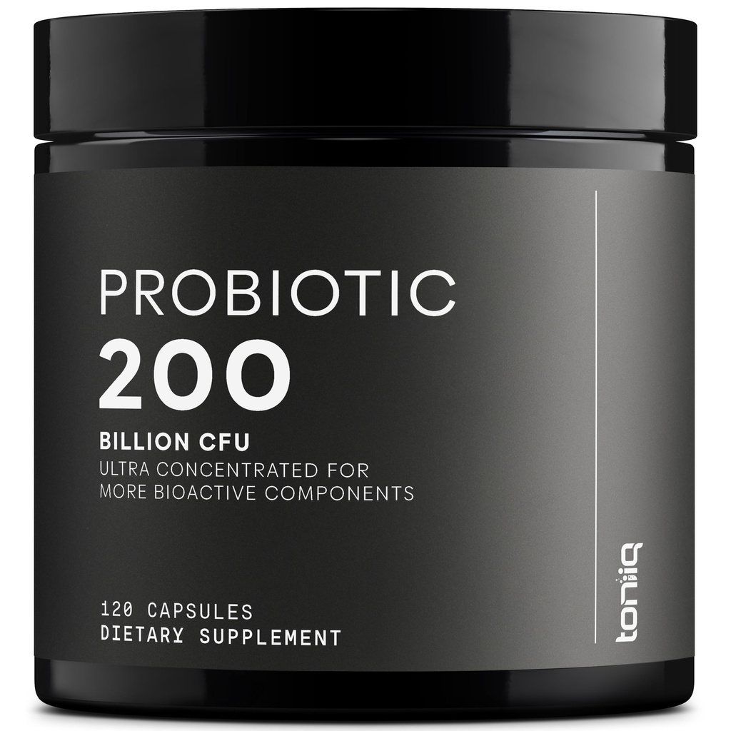 Toniiq 200 milliards de CFU Probiotic Supplement 30 Souches testées de tiers vérifiées - Formule de probiotiques entièrement stables avec mélange prébiotique - Capsules à libération prolongée
