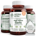 Supplément naturel à l'ail Nutra High Allicine, soutient le système immunitaire, améliorer la santé cardiaque, améliorer la santé des enzymes, mieux la digestion, lutte contre le froid et la grippe, revêtement de vanille, 500mg, 60 comprimés végétaliens
