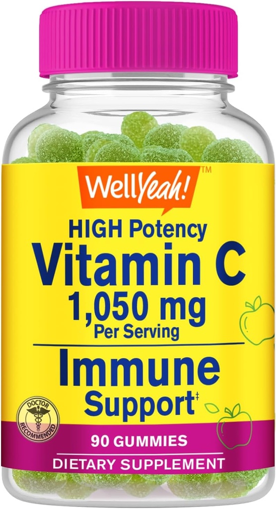 WellJa Vitamin C 1050 mg Gummi - Natürliche Quellen Flavors - Immununterstützung Nahrungsergänzungsmittel, Antioxidans Unterstützung - Extra Strength Vegetarian Gummy, Non-GMO, Glutenfrei - 30 Portionen