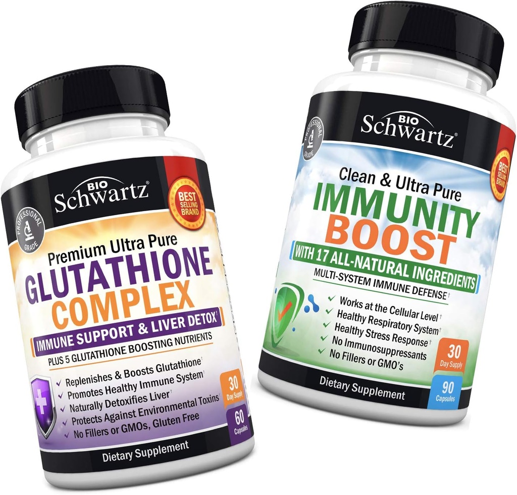 Glutathion-Komplex mit Milchdistel-Extrakt, Vitamin C & Quercetin + 17-in-1 Immunität Boost-Ergänzung mit Elderberry, Vitamin C, Echinacea & Zink - Fördert Leber & Immununterstützung