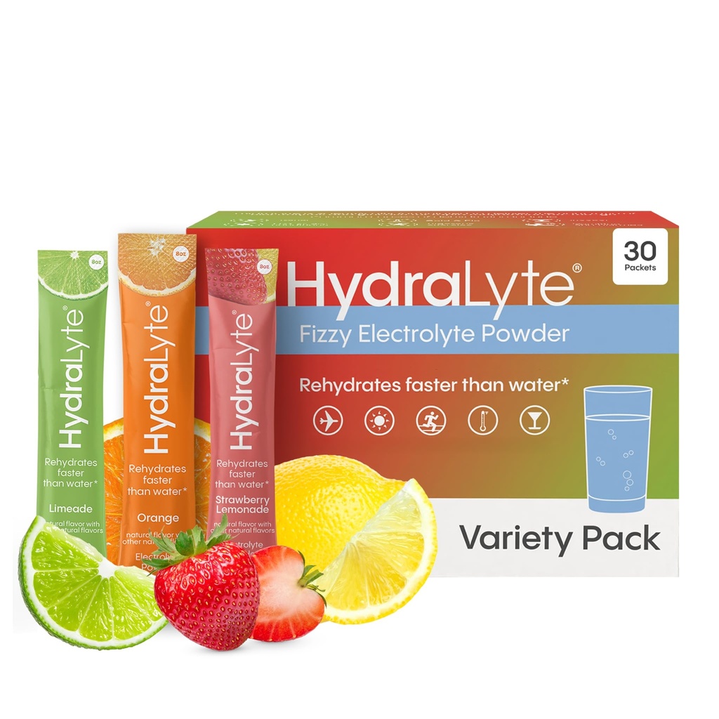 Hydralyte Faible sucre Réhydratation rapide - Paquets de poudre d'électrolyte légèrement étincelants, 8 oz Servir .