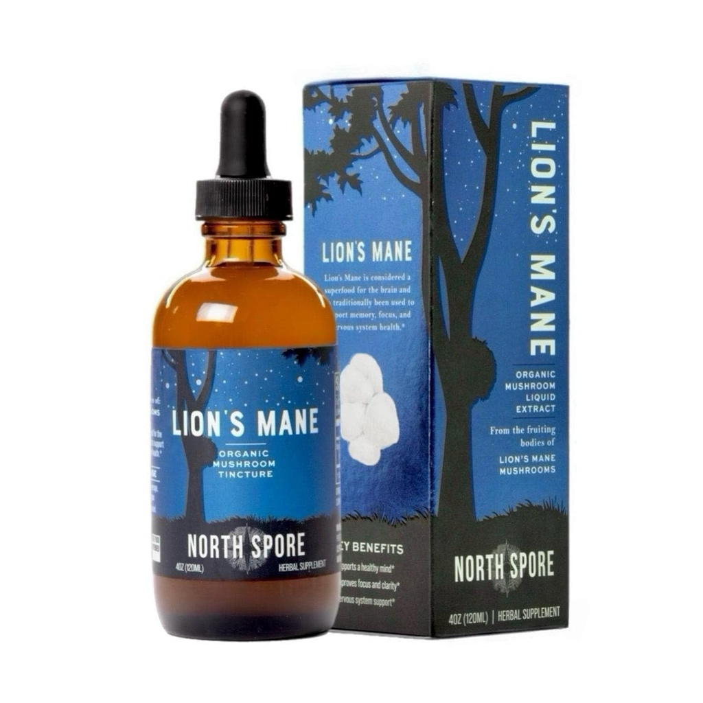 Teinture de champignon de lion biologique (4 oz) de North Spore Extracts 100% Fruits du corps pour Focus, Mémoire, Soutien Cerveau