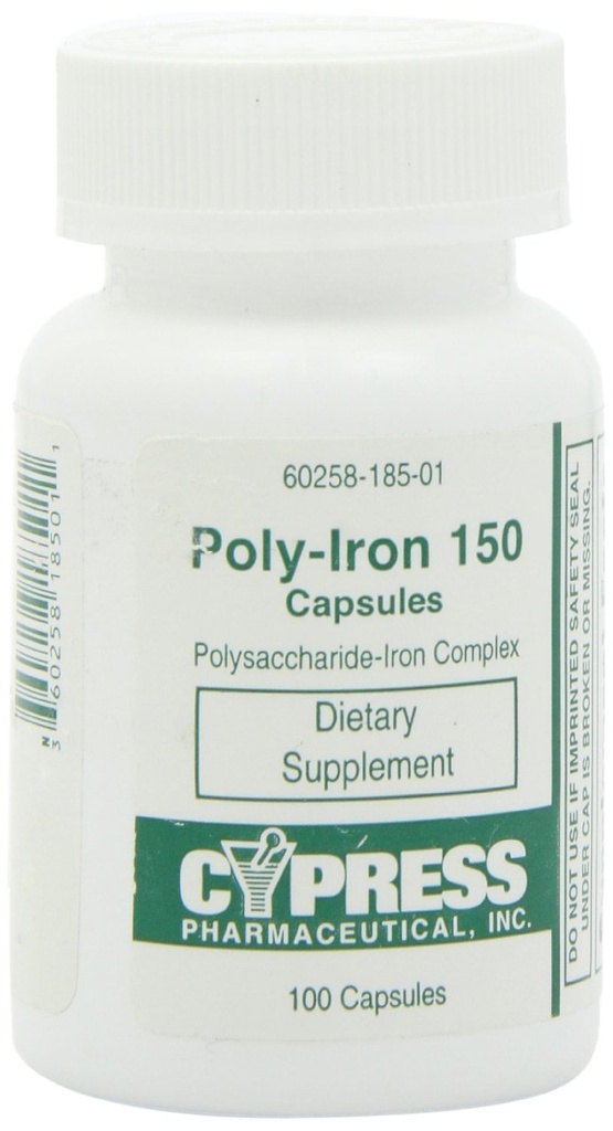 Nahrungsergänzung - Poly Eisen Kapseln 150 mg (100 Kapseln pro Flasche) von Cypress Pharmaceutical #185-01 (2 Flaschen von 100 Kapseln)