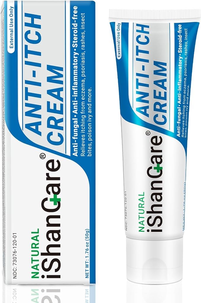 Ishancare Anti démangeaison crème apaisante extra-forte peau démangeaisons onguent, pour démangeaisons du corps complet causée par des changements saisonniers, dermatite, eczéma, rash, psoriasis, ruches, piqûres, poison Ivy, 1,76 oz