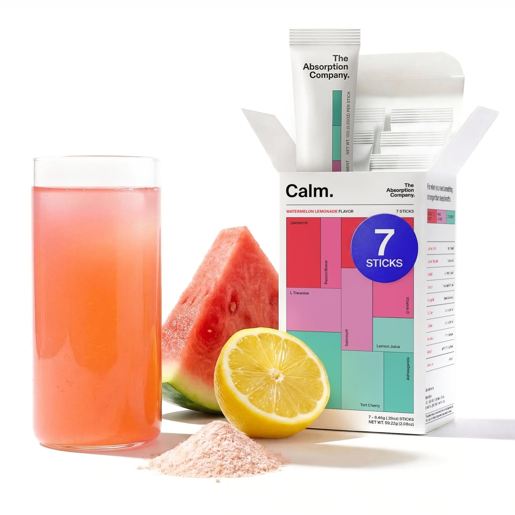Calm Drink Mix - Relaxation Aid with Magnesium, Ashwagandha, L-Theanine, & Vitamin D - Supports Cortisol Regulation and Mood for Men & Women - Watermelon Lemonade Flavor 7 Sticks