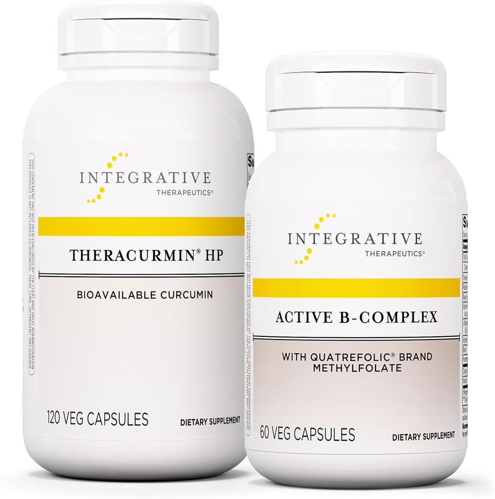 Integrative Therapie Bundle mit aktivem B-Komplex, 60 Kapseln & Theracurmin HP, 120 Kapseln - Active B-Complex zur Unterstützung von Energiemetabolismus* - Theracurmin Das ist 27x Mehr Bioverfügbar*