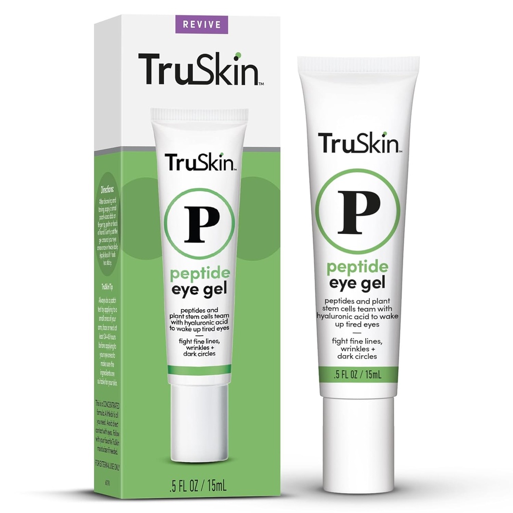 TruSkin Peptide Eye Gel – Verbessern Sie Blick auf dunkle Kreise & Linien für heller aussehende Augenpartie – Unter Augenpflege mit Peptiden, Pflanzen-Stammzellen, Hyaluronsäure – Aufwachen müde Augen, 0.5 fl oz