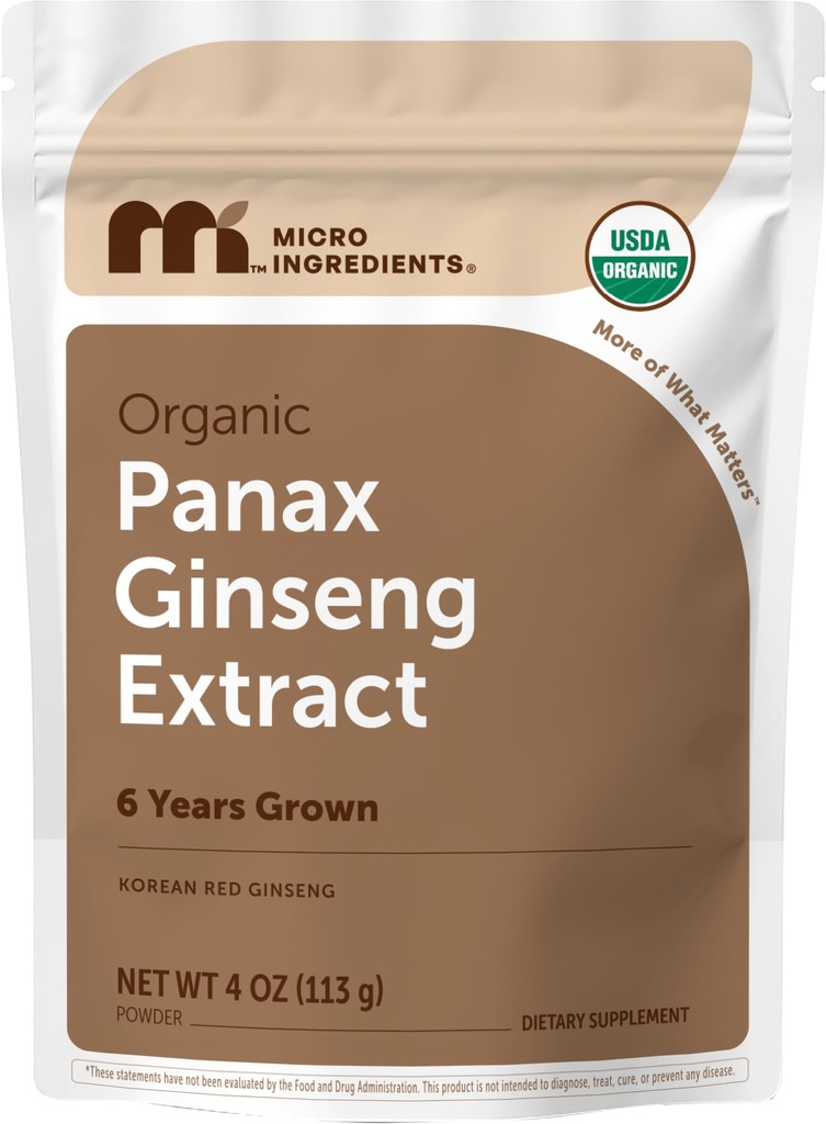 Micro Ingredients Maximum Strength Organic Korean Ginseng Root 200:1 Powder, 4 Unze, Red Panax Ginseng Powder, Active Ginsenosides, Vegan Friendly